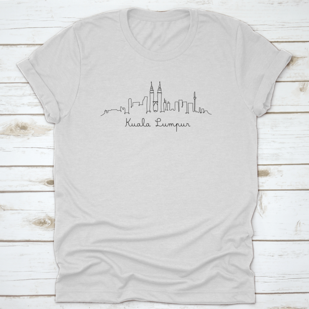 A minimalist style shirt featuring the Kuala Lumpur skyline design, made from soft cotton fabric, perfect for casual wear.