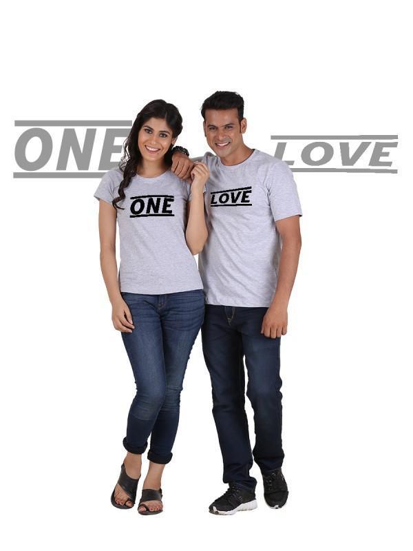 Gray One Love Classic Couple T-Shirt made from 100% cotton, featuring a unique couple design for stylish casual wear.