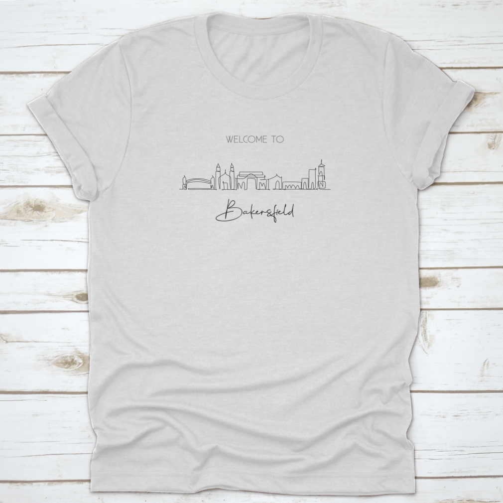 A stylish t-shirt featuring a single line drawing of a city skyline, showcasing artistic design and comfortable fabric.