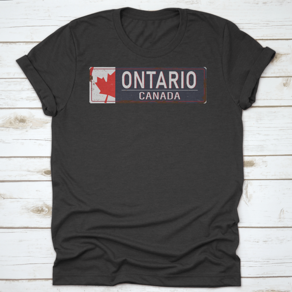 Rusty Old Enamel travel destination apparel showcasing Ontario, Canada, featuring a classic fit and high-quality cotton fabric.