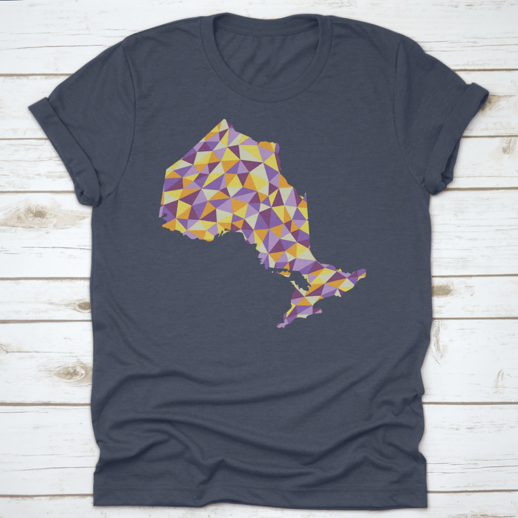 A low poly style map of Ontario, Canada, showcasing geometric shapes and vibrant colors, perfect for modern decor.