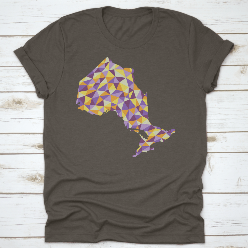 A low poly style map of Ontario, Canada, showcasing geometric shapes and vibrant colors, perfect for modern decor.