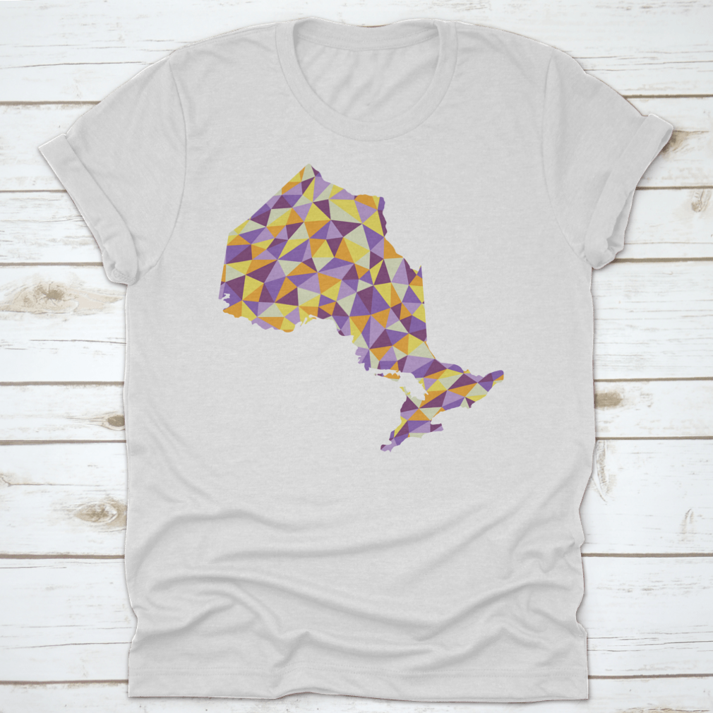A low poly style map of Ontario, Canada, showcasing geometric shapes and vibrant colors, perfect for modern decor.