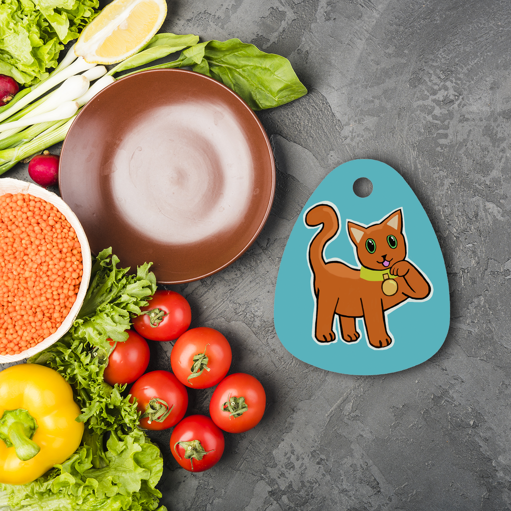 Orange Cat Sublimation Glass Cutting Board with a round shape, featuring a vibrant design, toughened glass material, and rubber feet for stability.
