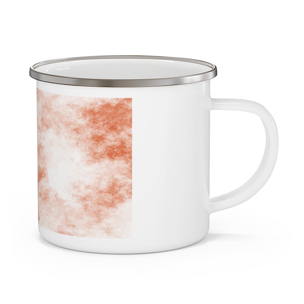Orange Cloud Enamel Camping Mug with C-handle, featuring a stylish design and durable stainless steel construction.