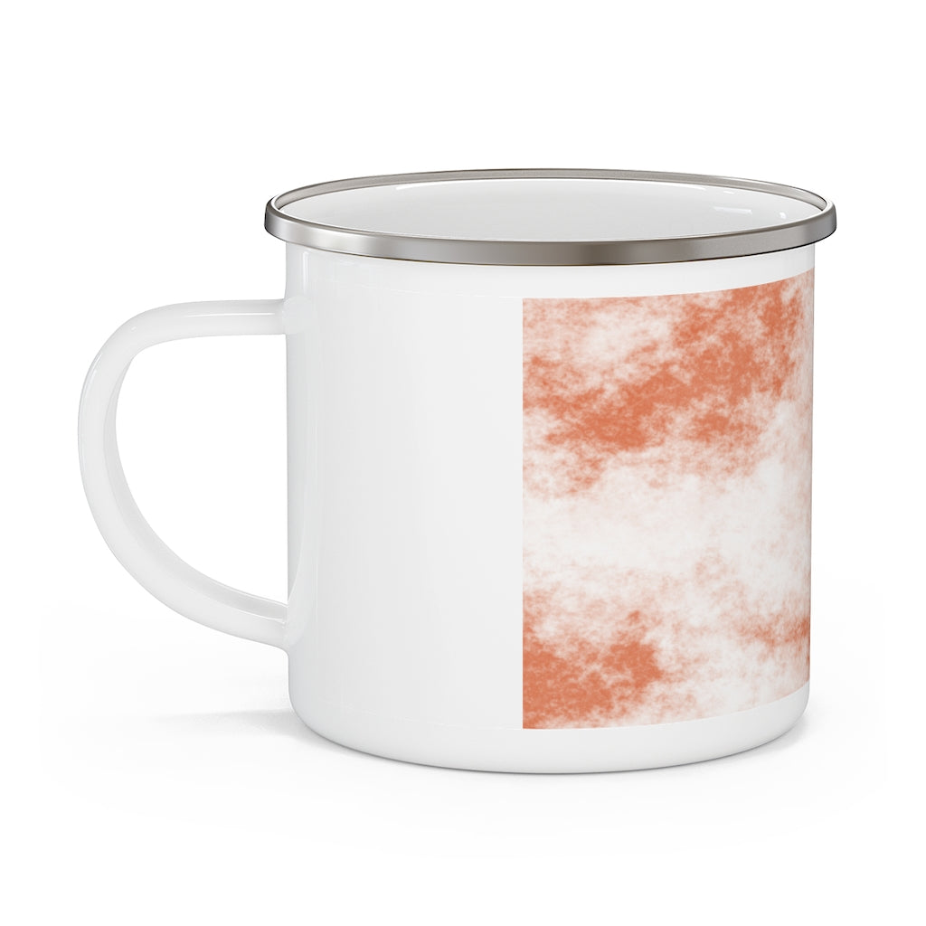 Orange Cloud Enamel Camping Mug with C-handle, featuring a stylish design and durable stainless steel construction.