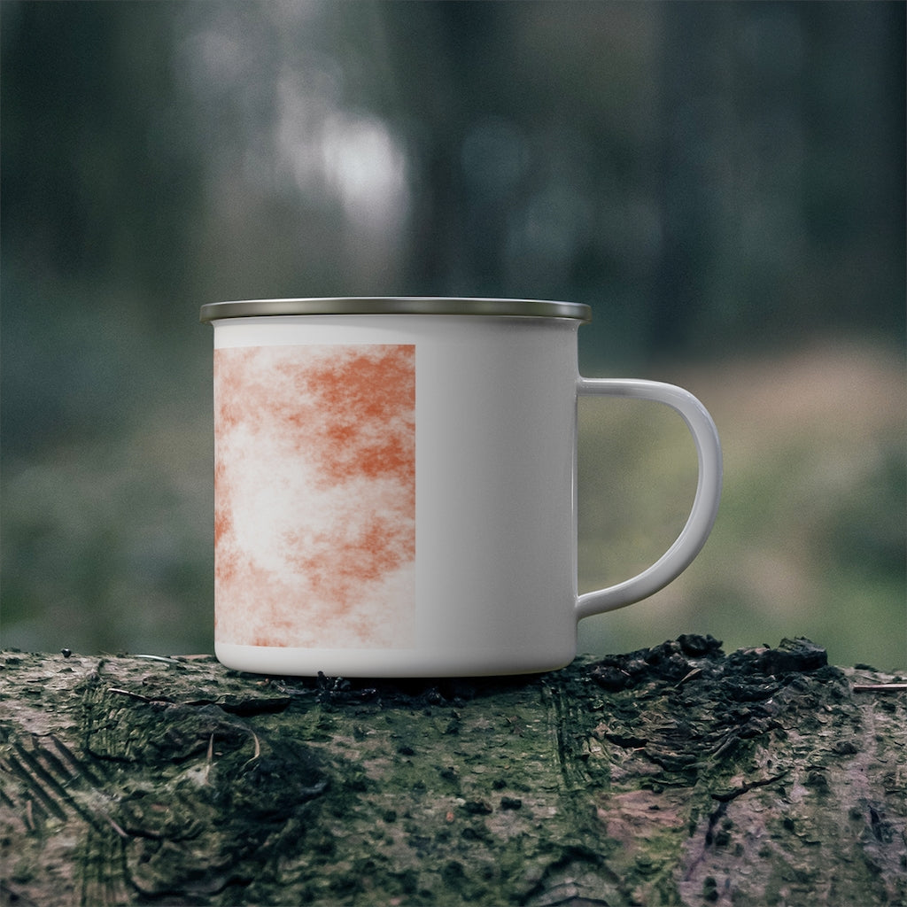 Orange Cloud Enamel Camping Mug with C-handle, featuring a stylish design and durable stainless steel construction.