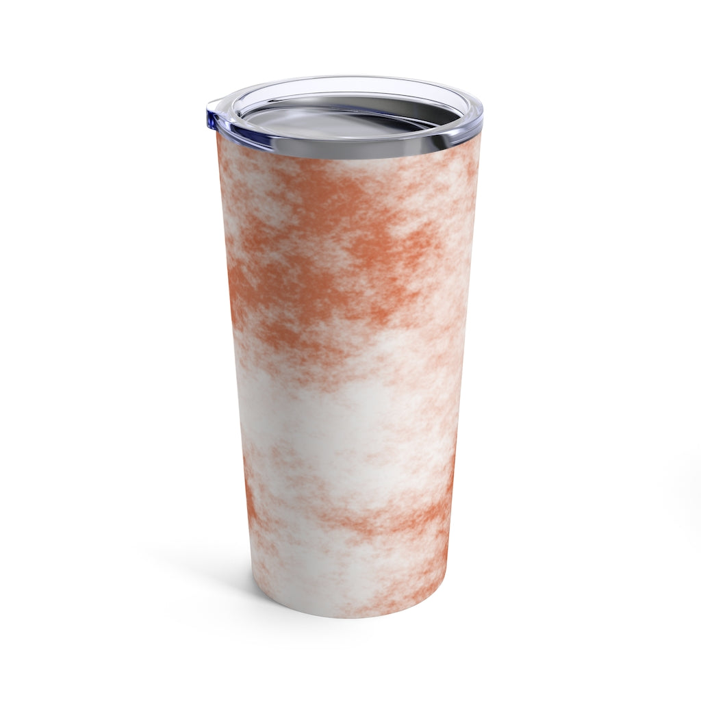 Orange Clouds Tumbler 20oz made of stainless steel with a vibrant design and see-thru plastic lid, perfect for travel and outdoor use.