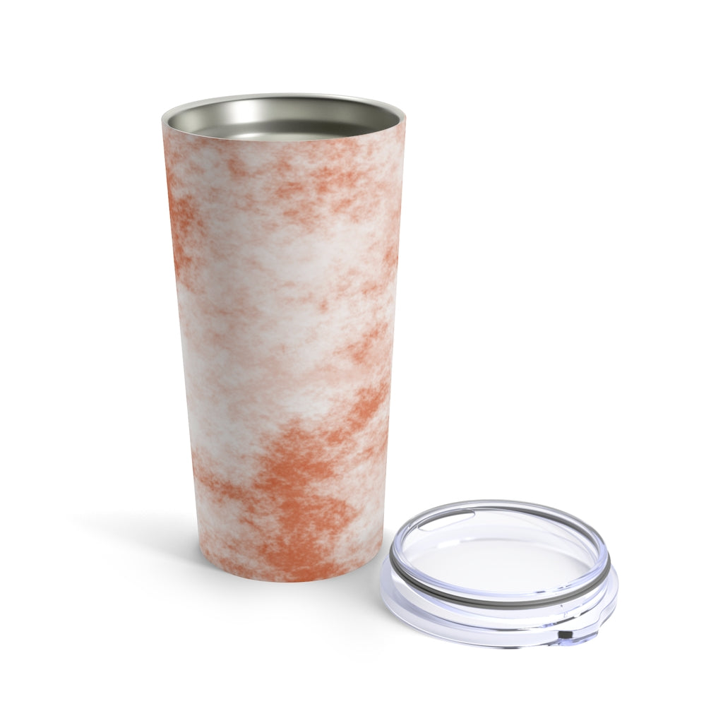 Orange Clouds Tumbler 20oz made of stainless steel with a vibrant design and see-thru plastic lid, perfect for travel and outdoor use.