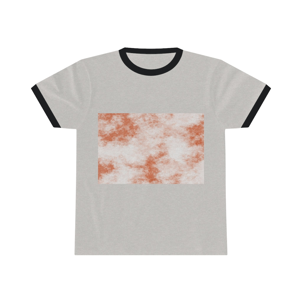 Orange Clouds Unisex Ringer Tee featuring a stylish design with contrasting neckline, perfect for summer wear.