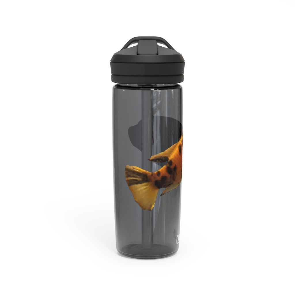 Orange Fish CamelBak Eddy® Water Bottle in 20oz and 25oz sizes, showcasing its durable design and spill-proof valve.