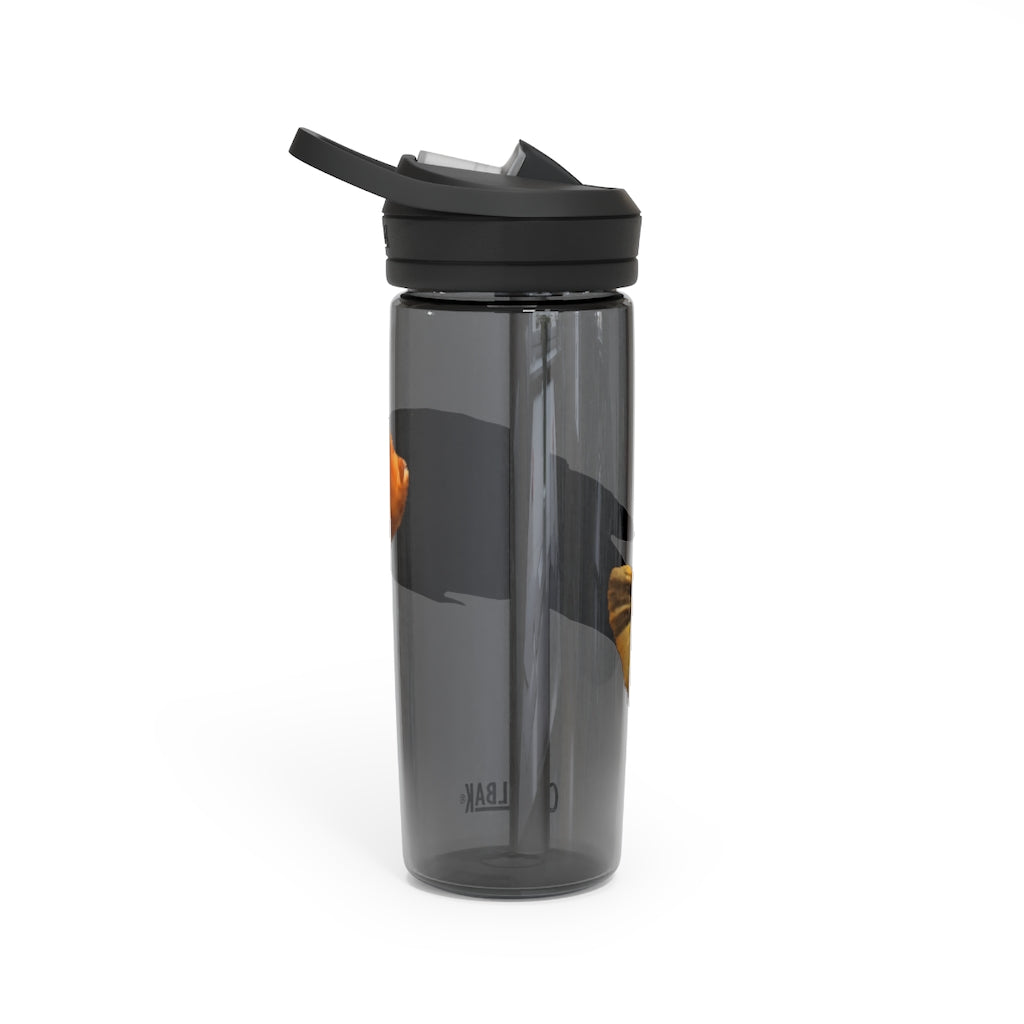Orange Fish CamelBak Eddy® Water Bottle in 20oz and 25oz sizes, showcasing its durable design and spill-proof valve.