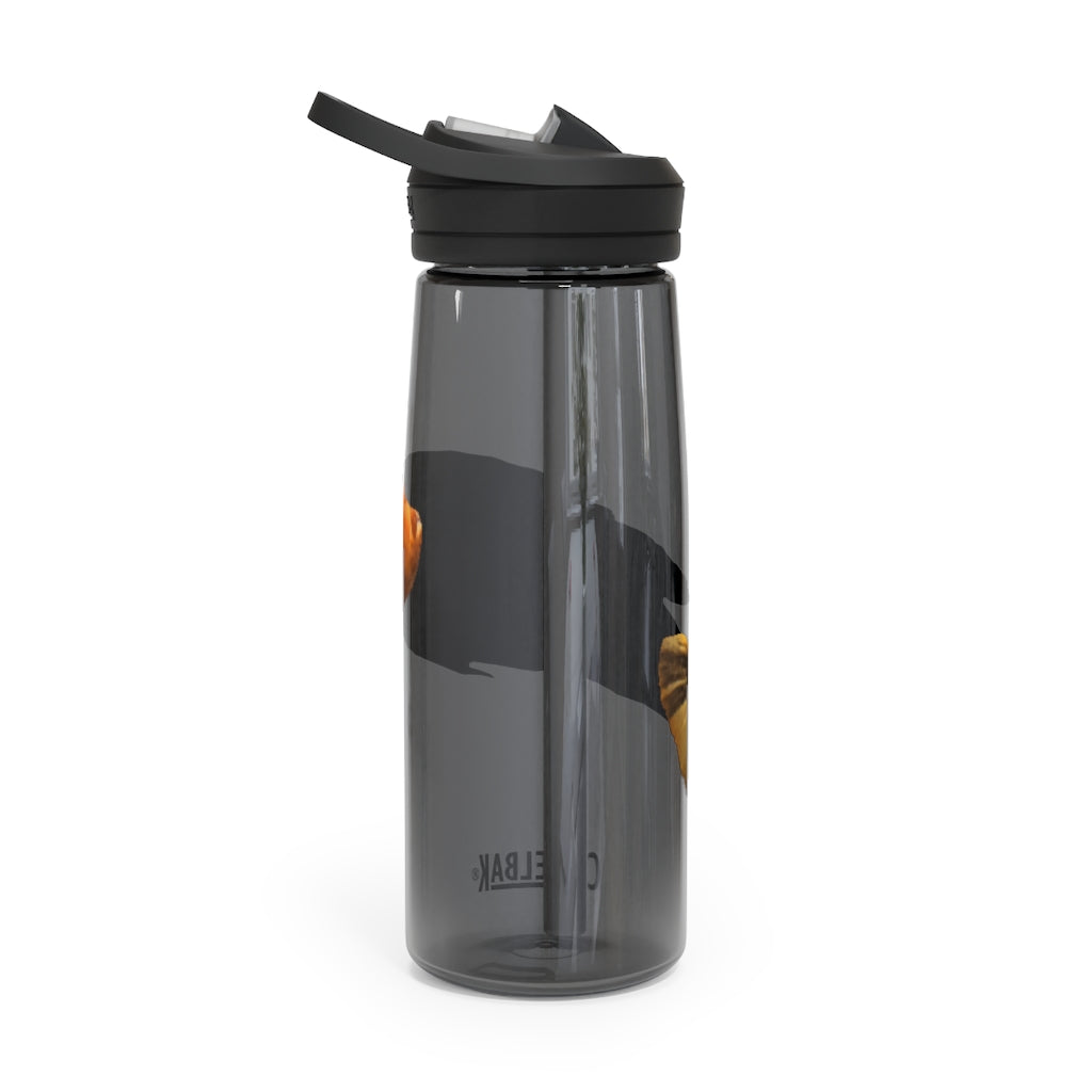 Orange Fish CamelBak Eddy® Water Bottle in 20oz and 25oz sizes, showcasing its durable design and spill-proof valve.