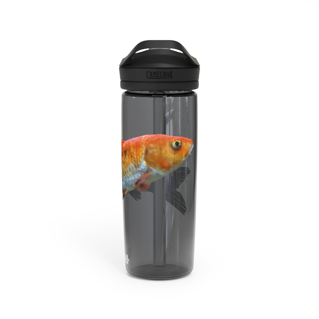 Orange Fish CamelBak Eddy® Water Bottle in 20oz and 25oz sizes, showcasing its durable design and spill-proof valve.