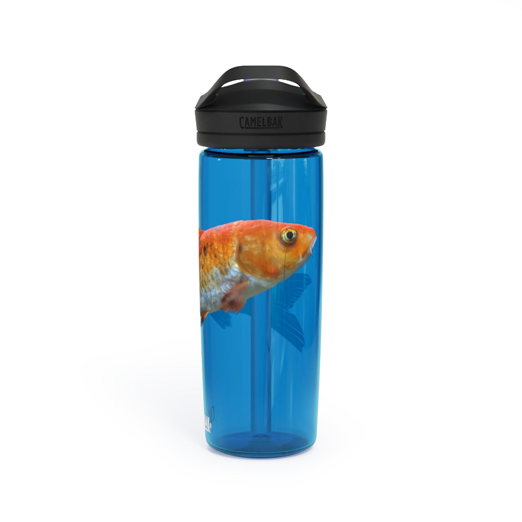 Orange Fish CamelBak Eddy® Water Bottle in 20oz and 25oz sizes, showcasing its durable design and spill-proof valve.