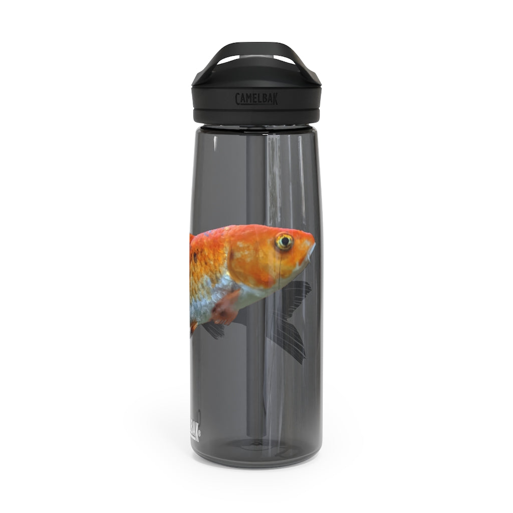Orange Fish CamelBak Eddy® Water Bottle in 20oz and 25oz sizes, showcasing its durable design and spill-proof valve.