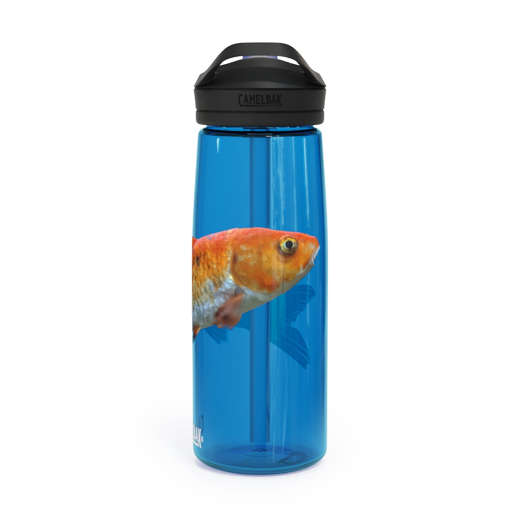 Orange Fish CamelBak Eddy® Water Bottle in 20oz and 25oz sizes, showcasing its durable design and spill-proof valve.