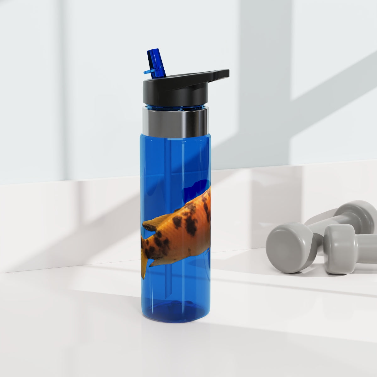 Orange Fish Kensington Tritan™ Sport Bottle, 20oz with a screw-on lid and carabiner hook, designed for active lifestyles.