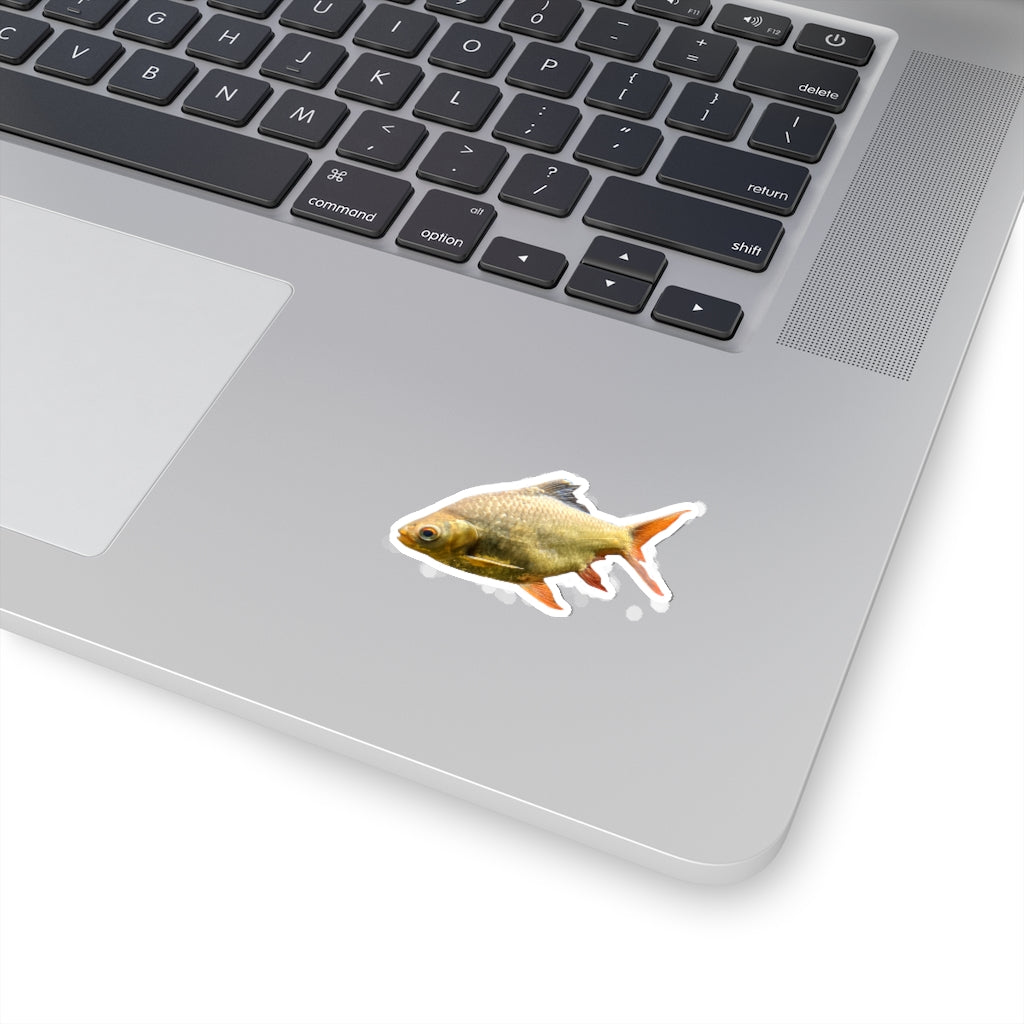 Colorful orange fish kiss-cut stickers on a white background, showcasing various shapes and sizes.