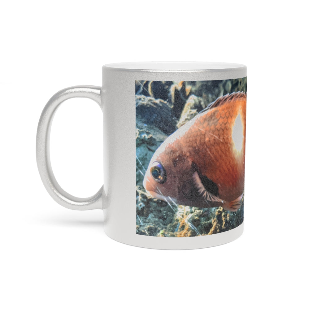 Orange Fish Metallic Mug with Gold and Silver coating, showcasing a personalized design option.