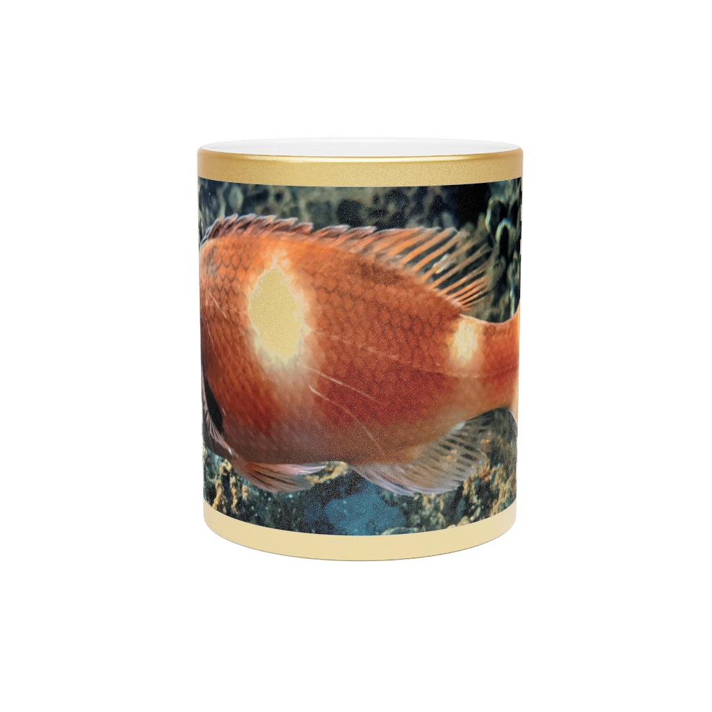 Orange Fish Metallic Mug with Gold and Silver coating, showcasing a personalized design option.