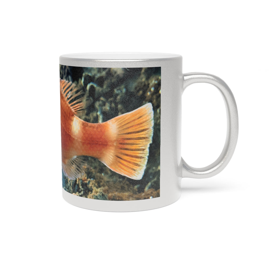 Orange Fish Metallic Mug with Gold and Silver coating, showcasing a personalized design option.