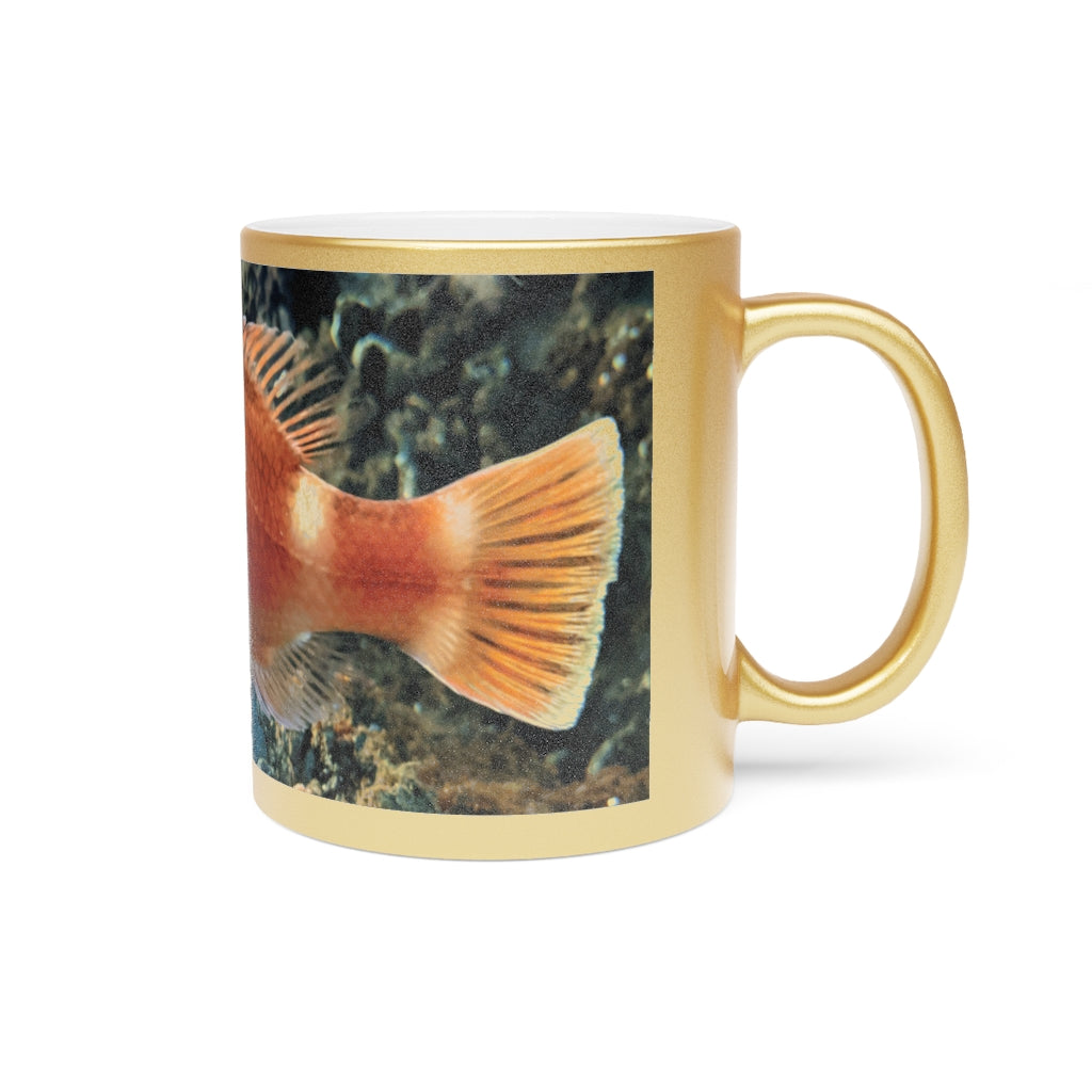 Orange Fish Metallic Mug with Gold and Silver coating, showcasing a personalized design option.