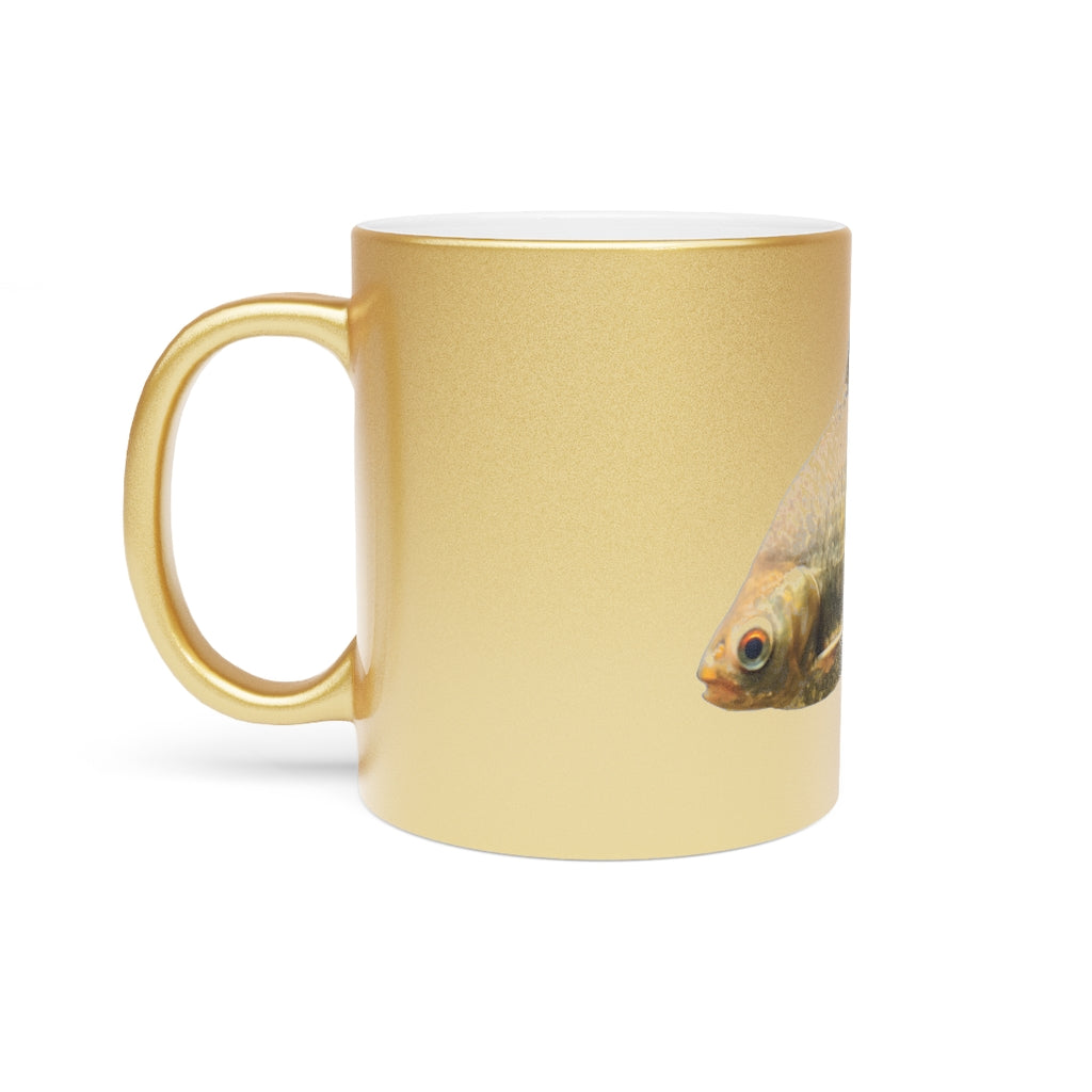 Orange Fish Metallic Mug with Gold and Silver coating, showcasing a personalized design on a ceramic surface.