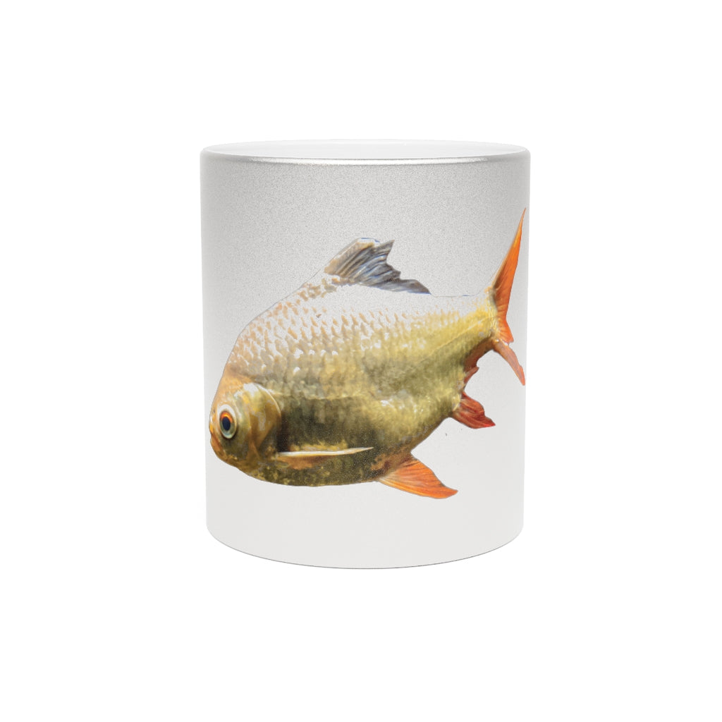 Orange Fish Metallic Mug with Gold and Silver coating, showcasing a personalized design on a ceramic surface.