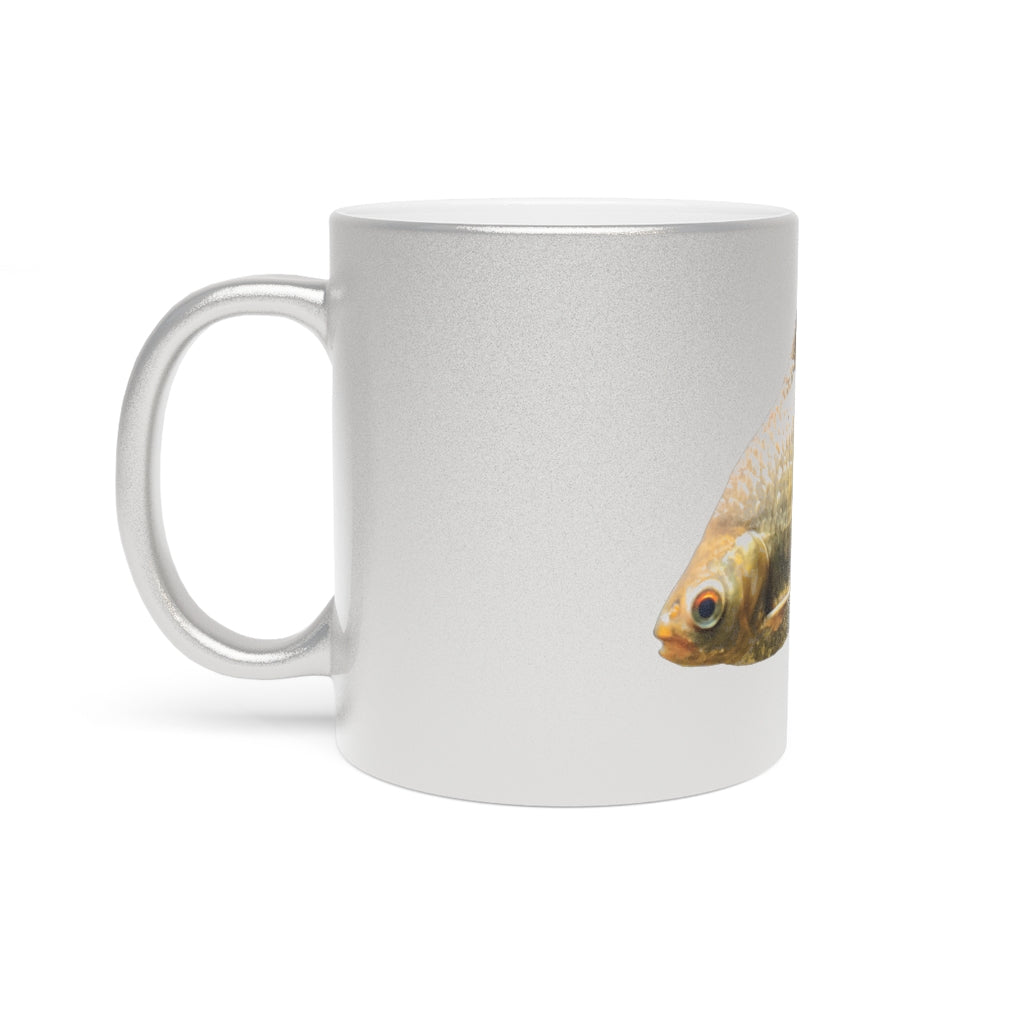 Orange Fish Metallic Mug with Gold and Silver coating, showcasing a personalized design on a ceramic surface.