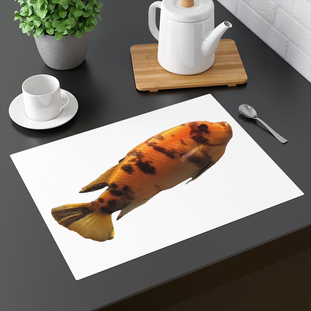 Orange Fish Placemat featuring a vibrant fish design on durable cotton fabric, perfect for dining tables.