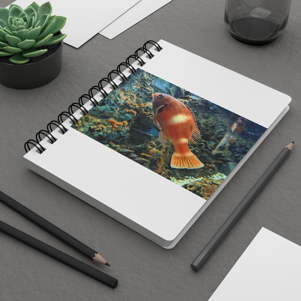 Orange Fish Spiral Bound Journal with glossy laminated cover and lined pages, perfect for writing and personalization.