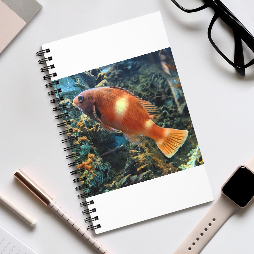 Orange Fish Spiral Journal featuring a vibrant front cover design, available in multiple styles including blank, dot grid, lined, and task manager.