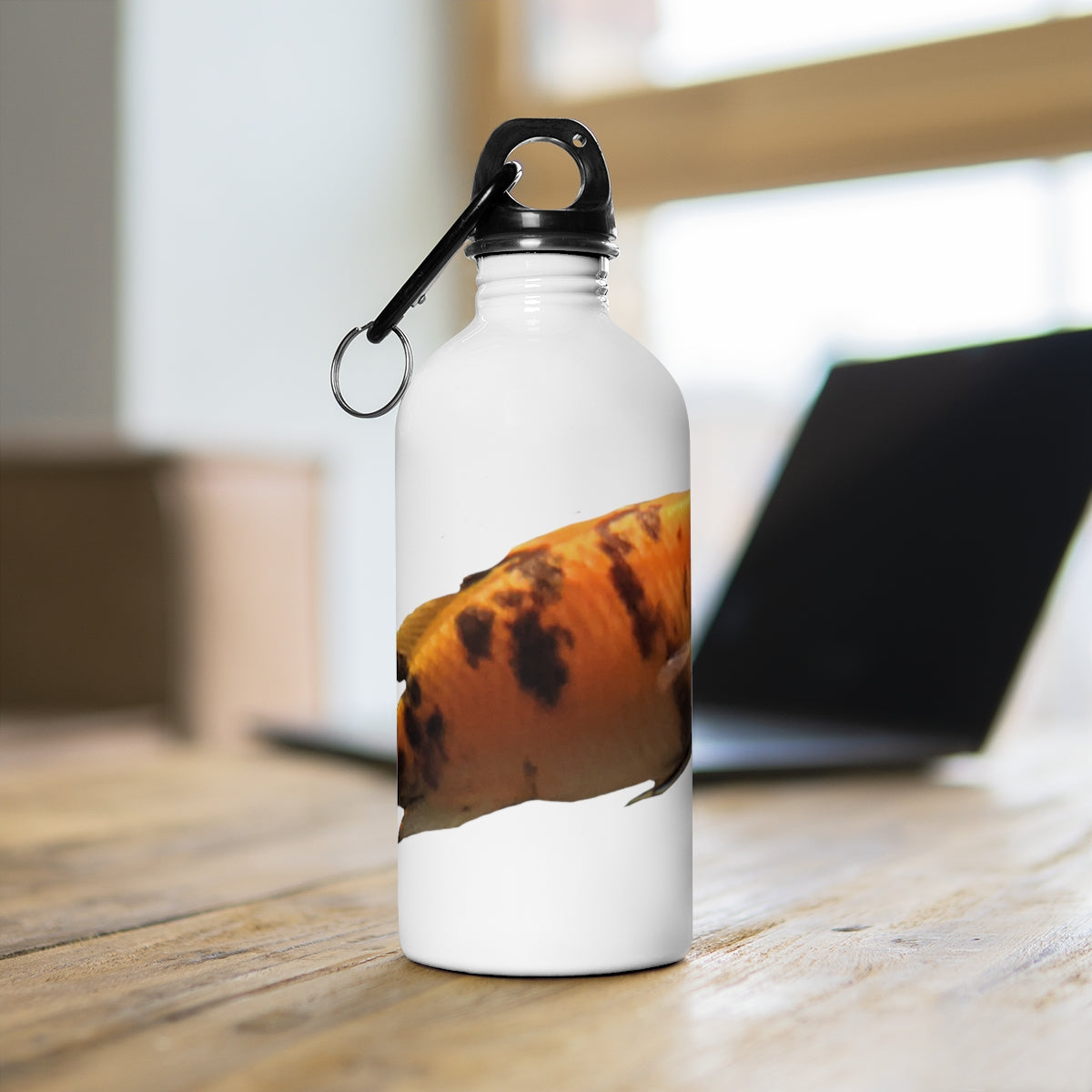Orange Fish Stainless Steel Water Bottle with a vibrant fish design and a plastic screw top, ideal for hydration on the go.
