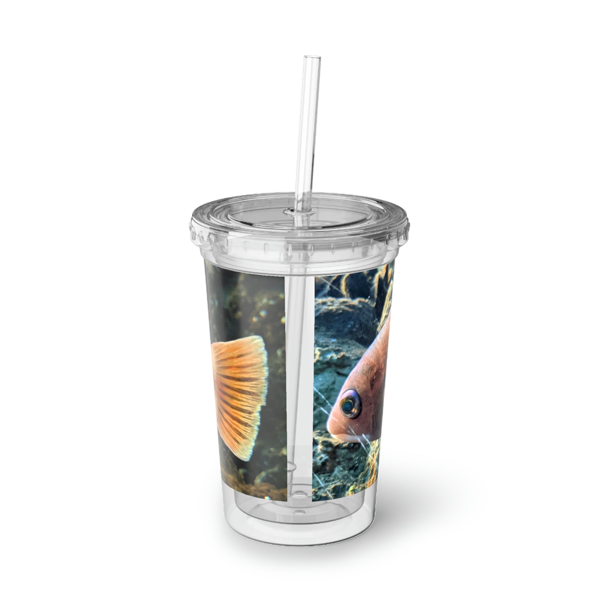 Orange Fish Suave Acrylic Cup with double-wall insulation and customizable design, perfect for hot and cold beverages.