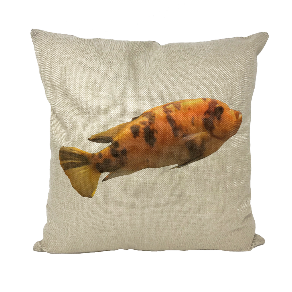 Orange Fish Throw Pillows featuring vibrant fish design on soft polyester fabric, ideal for home decor.