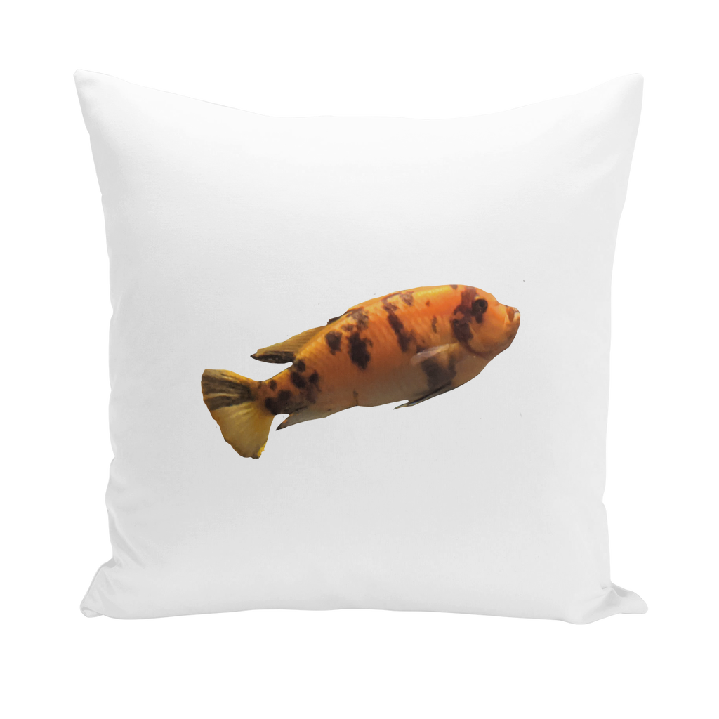 Orange Fish Throw Pillows featuring vibrant fish design on soft polyester fabric, ideal for home decor.