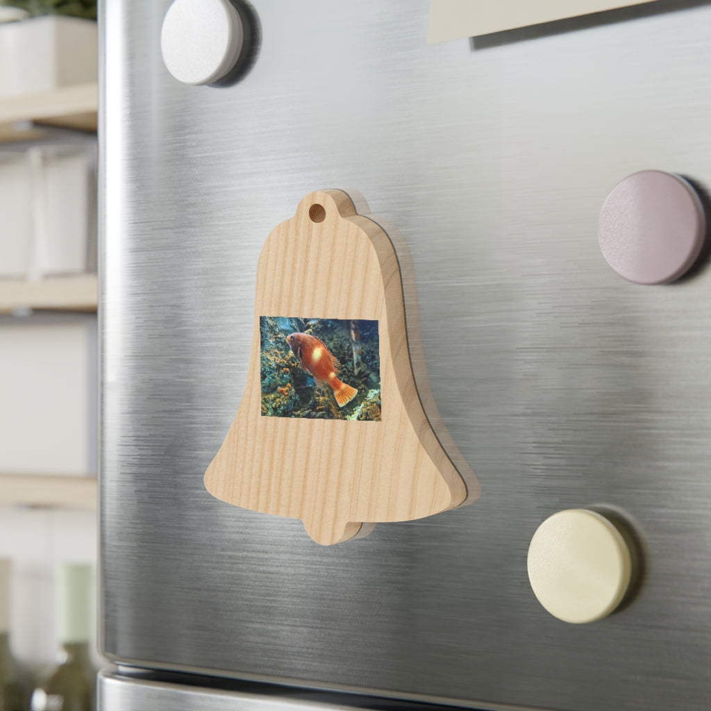 Orange Fish Wooden Christmas Ornaments with red ribbon, showcasing whimsical shapes and a rustic design.