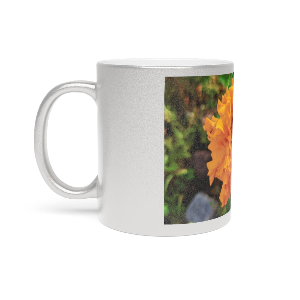 Orange Flower Metallic Mug with Gold and Silver finishes, showcasing a personalized design option.