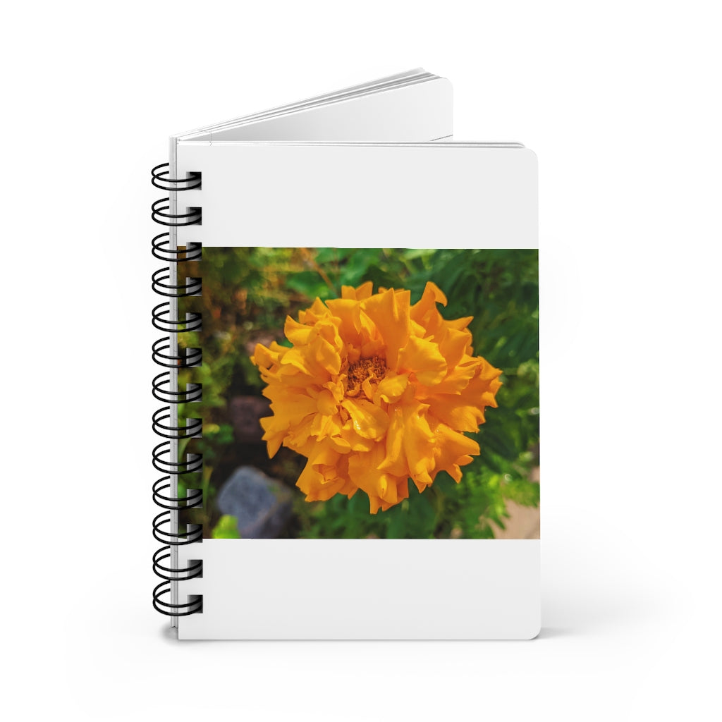 Orange Flower Spiral Bound Journal with glossy laminated cover and lined pages, perfect for writing dreams and ideas.