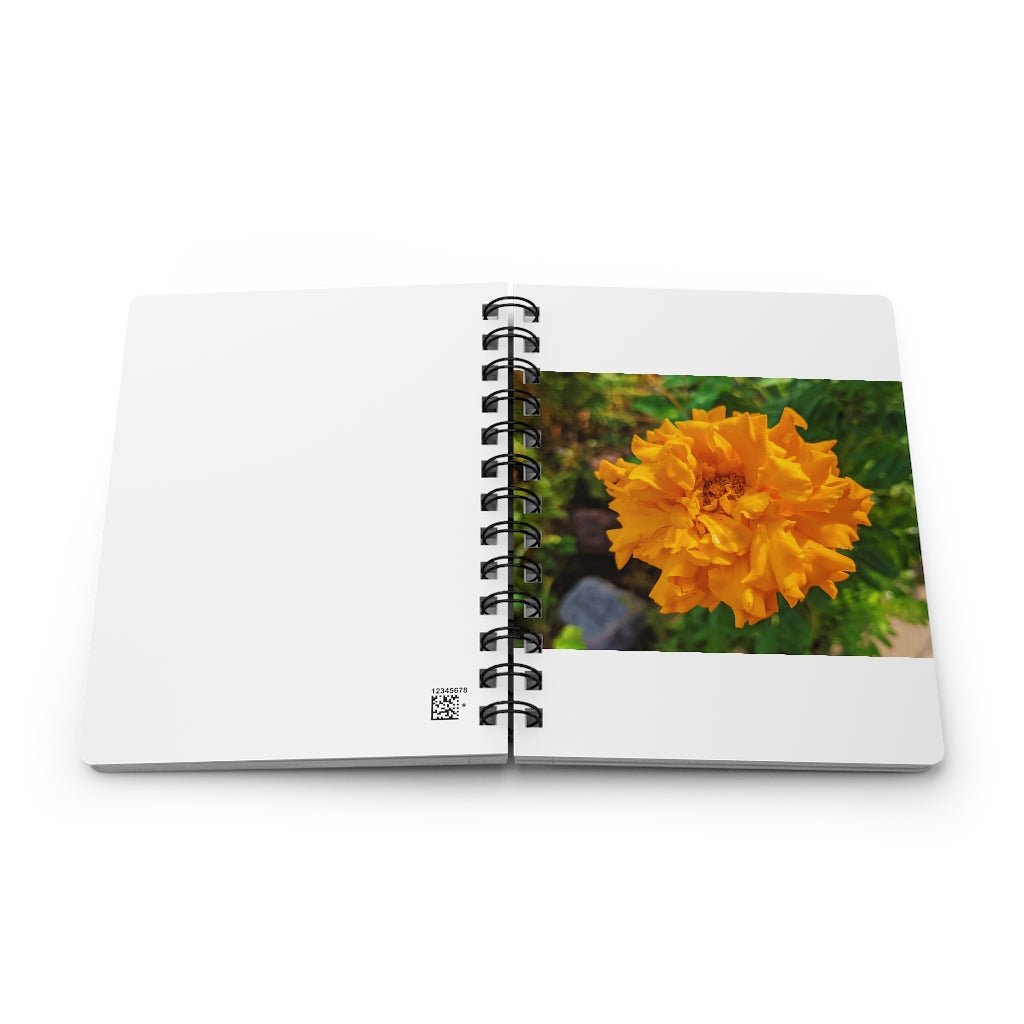 Orange Flower Spiral Bound Journal with glossy laminated cover and lined pages, perfect for writing dreams and ideas.