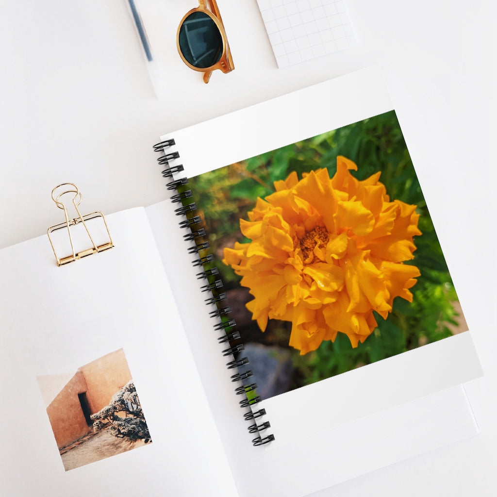 Orange Flower Spiral Notebook with ruled line pages and durable cover design.