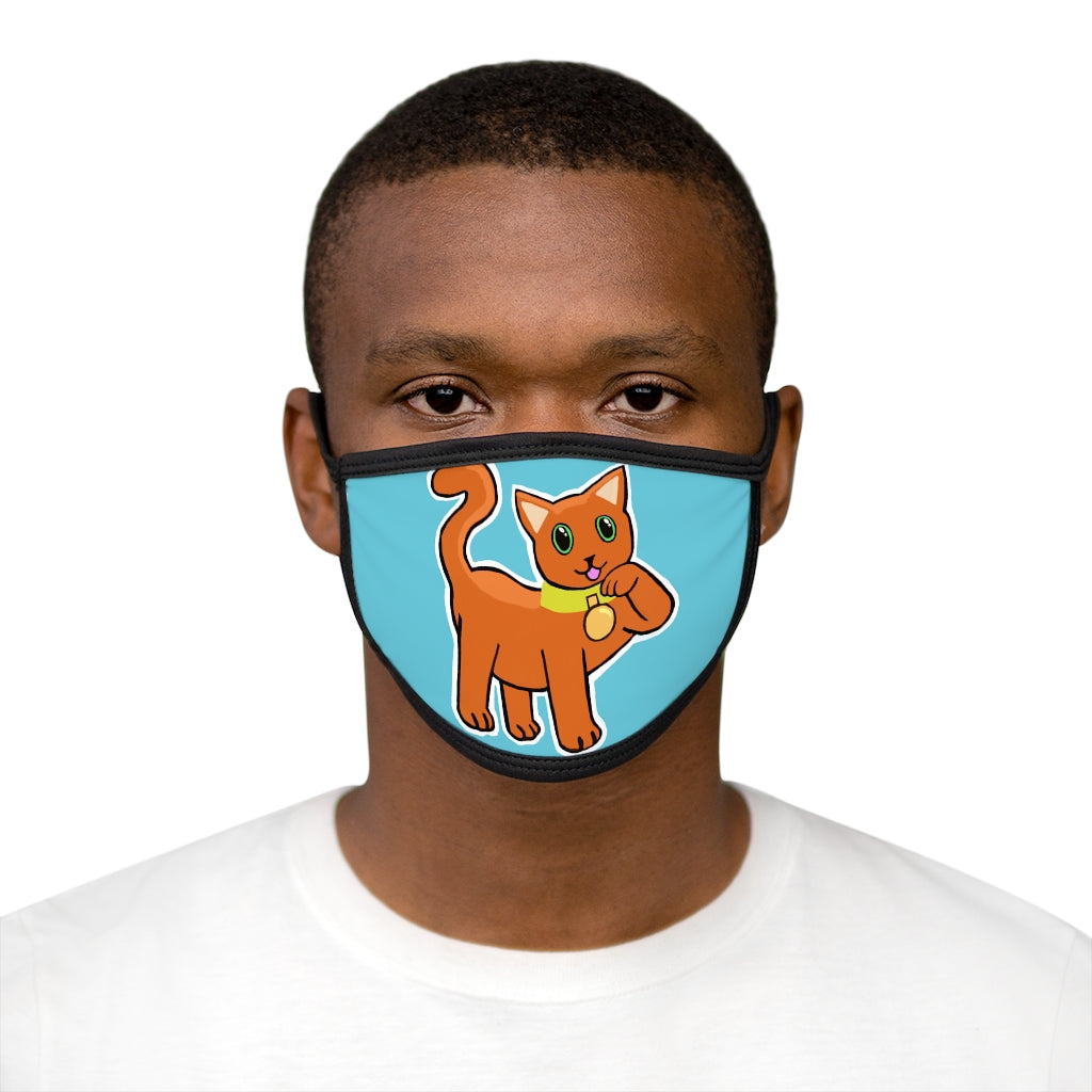 Orange Kitty Mixed-Fabric Face Mask with black edges and earloops, featuring a playful kitty design.