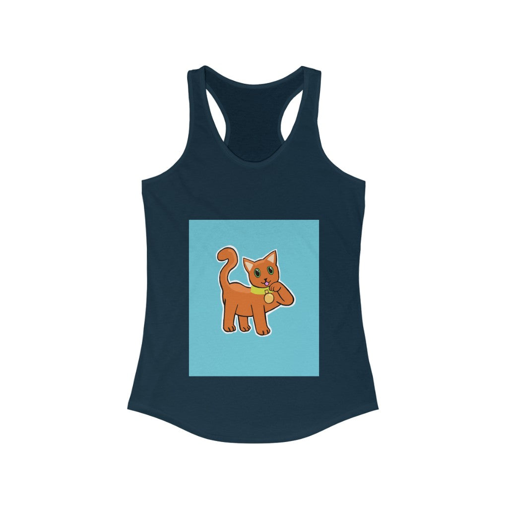 Orange Kitty Women's Ideal Racerback Tank top featuring a stylish print and racerback design, perfect for casual wear.