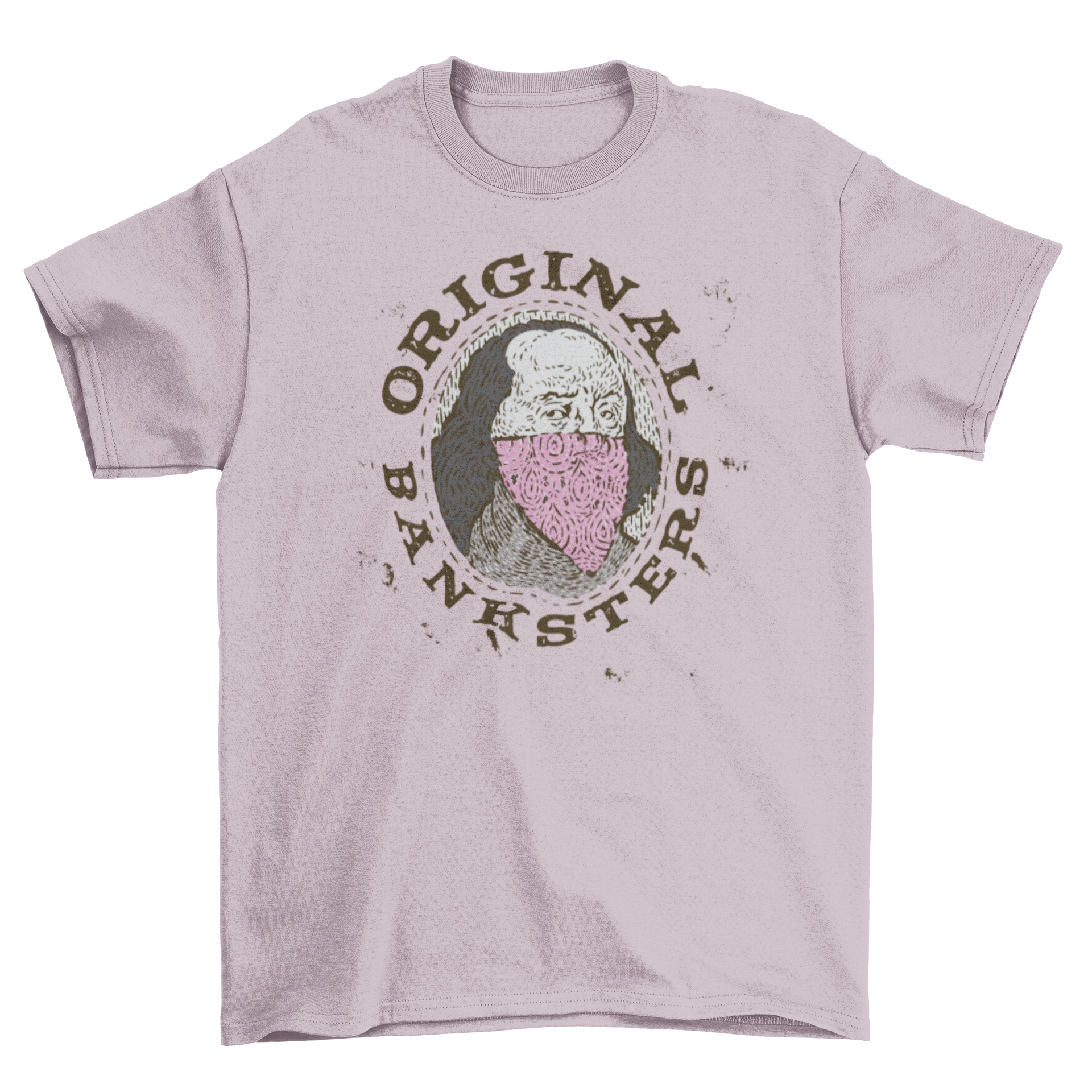 Funny t-shirt featuring gangster Benjamin Franklin with the quote 'Original banksters'.