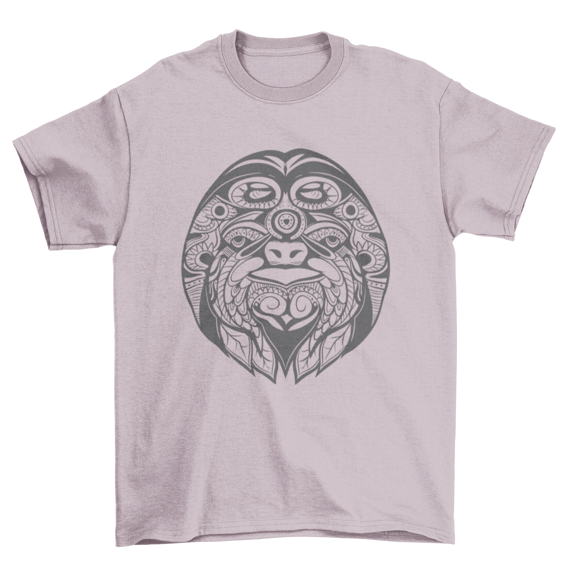 A stylish t-shirt featuring an intricate ornamental illustration of a sloth, showcasing its unique design.