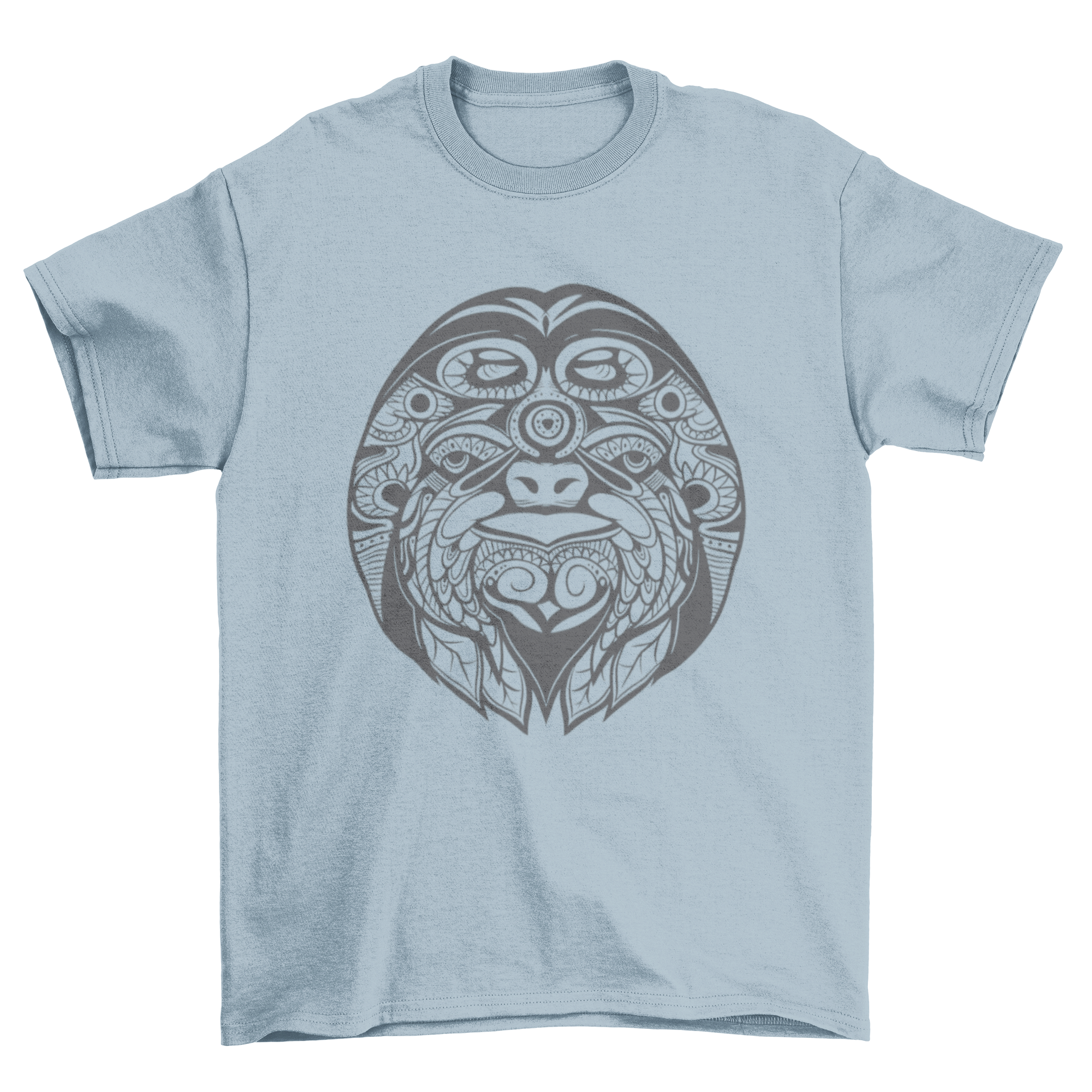 A stylish t-shirt featuring an intricate ornamental illustration of a sloth, showcasing its unique design.