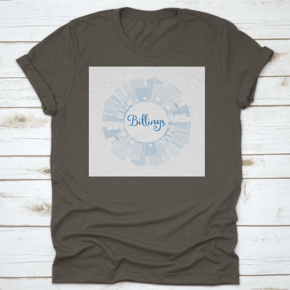Outline Billings Montana City Skyline t-shirt featuring blue buildings and business design.