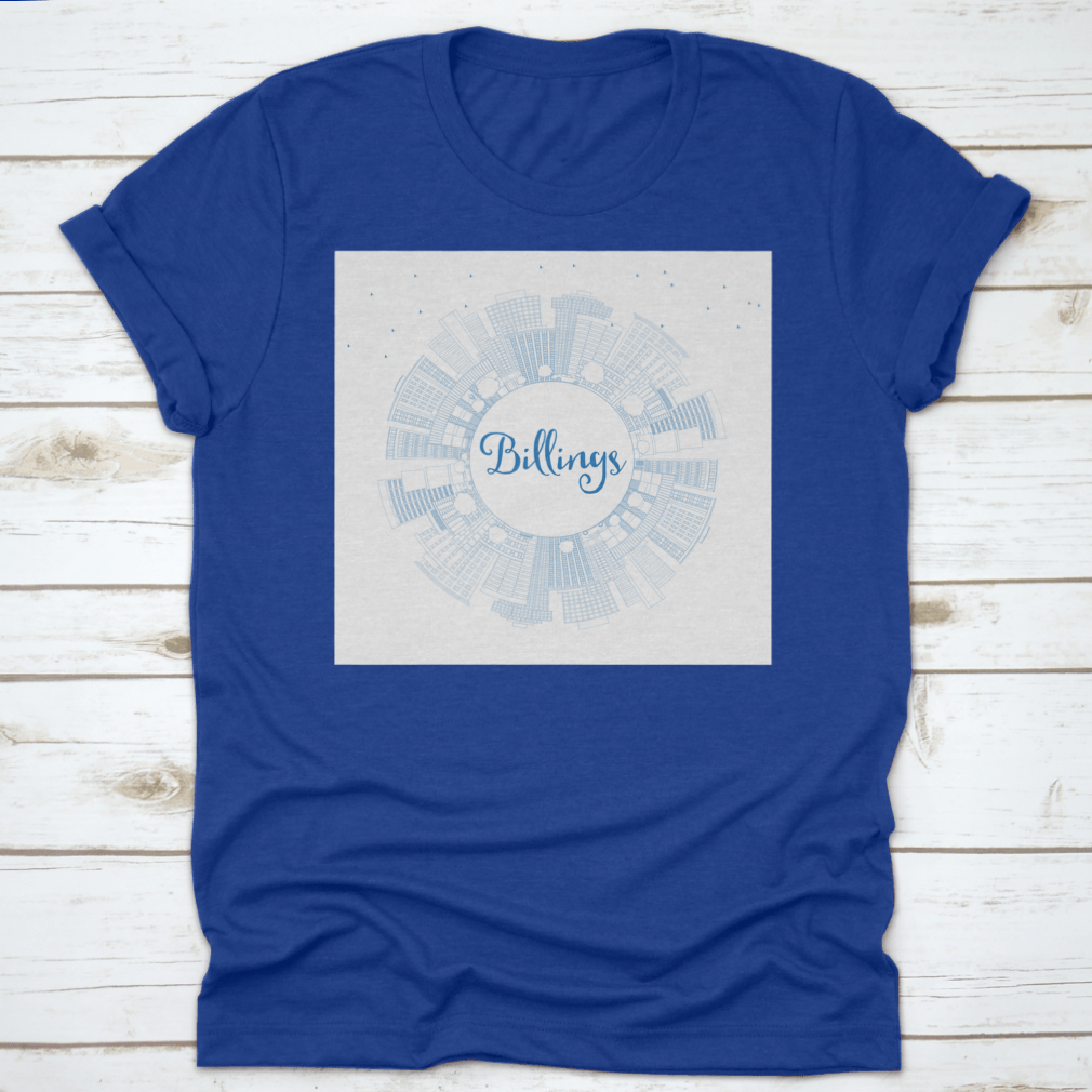 Outline Billings Montana City Skyline t-shirt featuring blue buildings and business design.