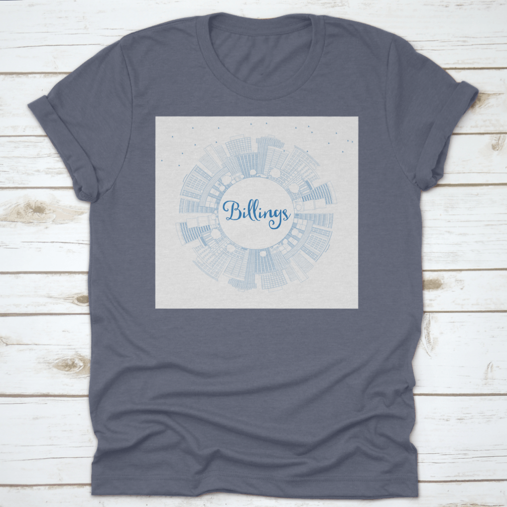 Outline Billings Montana City Skyline t-shirt featuring blue buildings and business design.